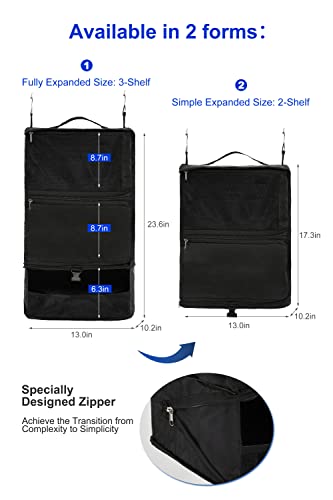 ELEZAY Hanging Packing Cubes Portable Closet 3-Shelf Travel Collapsible Compression Garment Organizer for Carry-on Luggage Suitcase Space Saver Bag X-Large_No Side Pockets, Black - color: Black, size: X-Large_12*10*24 IN
