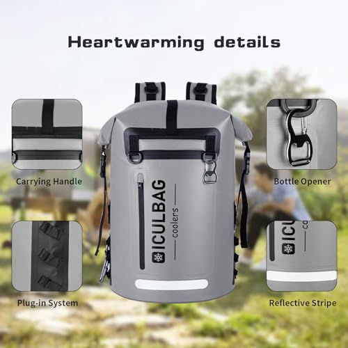 48cans Large Cooler Backpack Insulated Waterproof for Men Women Insulated Backpack Cooler Leak Proof Waterproof for 12 Hours Cooling for Camping Picnic Hiking Beach Travel Kayaking - color: Gray