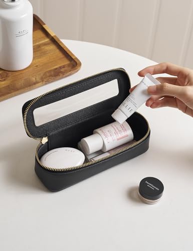 Popvibe Clear Makeup Bag Travel Cosmetic Case Transparent Toiletry Bag with Zipper, Portable Make Up Organizer Traveling Compact Car Bag for Essentials - color: Black, style: Slim Sleek