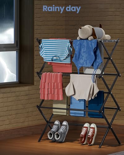 APEXCHASER Oversize Clothes Drying Rack, 3-Tier Drying Rack Clothing, Expandable Metal Laundry Drying Rack, Air Drying Rack, Clothes Rack, No install, 24lb Capacity, 14.9" D x 29.3" W x 39.3" H, Black - color: Black