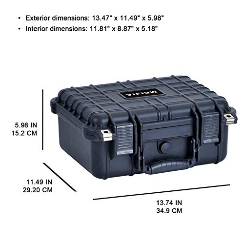MEIJIA Portable All Weather Waterproof Protective Case,Hard Case,Camera Case With Customized Fit Foam,Fit Use of Drones,Camera,Equipments,Pistols,Elegant Black,13.35 x11.63x5.98inches - color: black