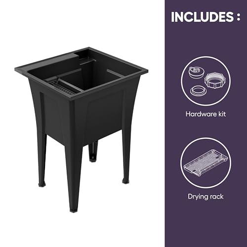 24” Utility Sinks for Laundry Room, Garage, Garden, Basement – Noah William Home Indoor and Outdoor Polypropylene Basement Wash Tub - No Faucet Included (Black) - color: Black, size: 24" - 19.5 gal