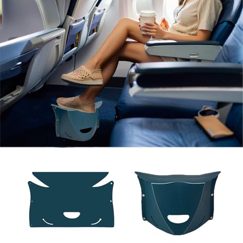 Travel Foot Rest for Airplane,Airplane Foot Rest,Portable Folding Under Desk Foot Stool,Relieves Back & Knee Pain,Comfortable for Long Flights,Cars,Trains,Ultralight Mini (Dark Blue) - color: Dark Blue