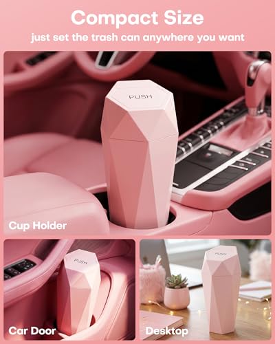 HOTOR Car Trash Can with Lid - 2 Pack, Car Accessories for Interior, Leakproof Vehicle Garbage Can with 30 Attached Trash Bags, Multipurpose Organizers and Storage for Home, Office, Pink - color: Pink