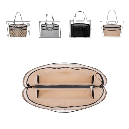 ZTUJO Purse Organizer Insert For Handbags,Mesh Bag Organizer Insert With Zipper Bag Tote Shaper Fit Speedy Neverful PM MM le Pliage,Light Weight (Beige, X-Large) - color: Beige, size: X-Large