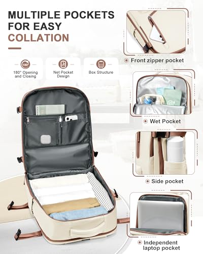VGCUB Travel Backpack for Women Men for Spirit Airlines Personal Item Bag 18x14x8 Inches Laptop College Backpack,Waterproof Carry on Flight Approved Work Backpack Mochila de Viaje,Large Beige brown - color: Beige Brown, style: X-large