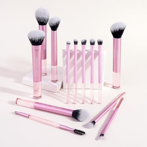MAANGE 13 PCS Makeup Brushes Professional Make Up Brushes Premium Synthetic Powder Concealers Brushes Travel Makeup Brush Set with Case (Pink) - color: Pink