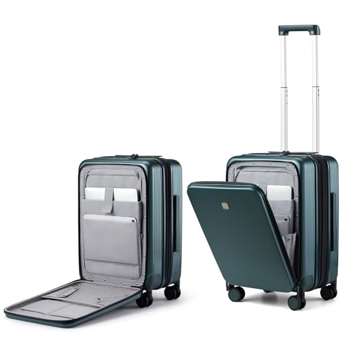 Hanke Grace Expandable Carry On Luggage with Wheels Airline Approved Hard Shell Suitcases with Front Pocket，Top Opening Luggage with TSA Lock for Short Business Travel, Blackish Green. - color: Blackish Green, size: 20 Inch Expandable