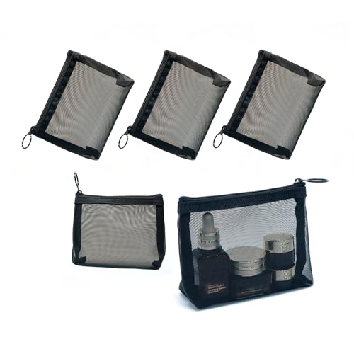 patu Widened Mini Zipper Mesh Bags, Size S, 5" x 4" x 2", 5 Pieces, Beauty Makeup Lipstick Cosmetic Accessories Organizer, Small Travel Kit Storage Pouch, Black - size: S, Widened (5" x 4" x 2", 5 pcs)