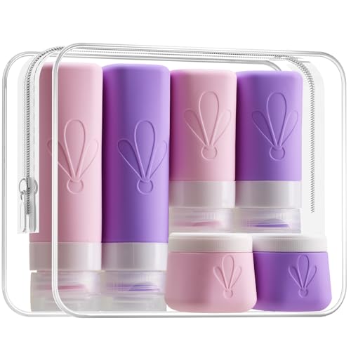INSFIT travel bottles for toiletries 6 Pack, Leak proof Travel Size Toiletries Containers with toiletry bag, Squeezable Silicone Bottles & Cream Jars, Travel Essentials BPA-Free set for Shampoo - color: 6Pack Pink