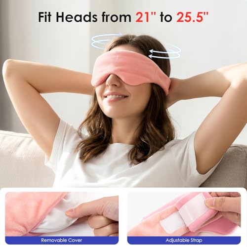 Akakios Heated Eye Mask for Dry Eyes, Microwavable Moist Heat Weighted Eye Masks Warm Compress for Dark Circles and Puffiness, Relief Stye Treatment, with Washable Cover(Pink) - color: Pink
