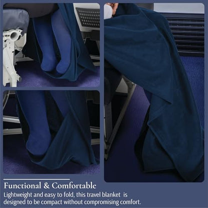 Brookstone Travel Blanket - 2-in-1 Super Soft Fleece Lightweight Throw Blanket with Carrying Pouch, Airplane & Car Travel Essentials, Blue Foot Pocket - color: Blue Foot Pocket