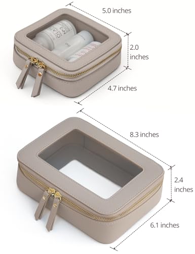Popvibe Clear Makeup Bag Travel Cosmetic Case Transparent Toiletry Bag with Zipper, Portable Make Up Organizer Traveling Compact Car Bag for Essentials - color: Stone, style: Mini & Medium