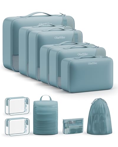 11 Set Packing Cubes for Travel, Gifts for Women Mom,Anti-Tearing Suitcase Organizer,OlarHike Vacation Essentials & Accessories for Cruise Ship - color: 15 Blue Gray
