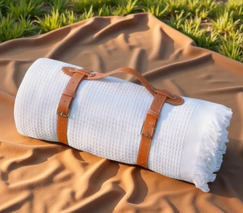stylish white picnic blanket waterproof and sandproof,all-weather 2-in-1 dual-layer beach blanket for families, outdoor adventures and pets (Grid pattern) - color: White-gird