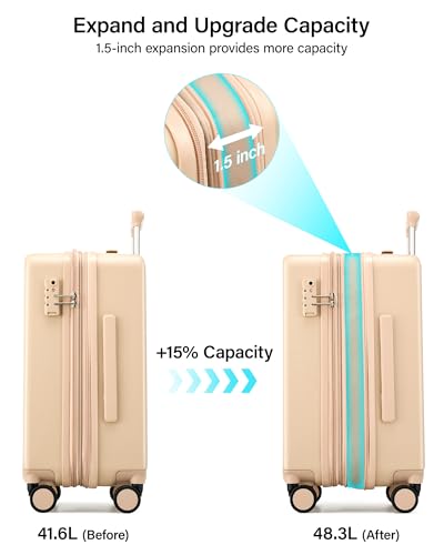 Hanke 20 Inch Expandable Carry On Luggage, 22x14x9 Airline Approved, TSA Lock Hard Shell Lightweight Suitcase for Men Women (Cuba Sand) - color: Cuba Sand, size: Expandable 20 Inch