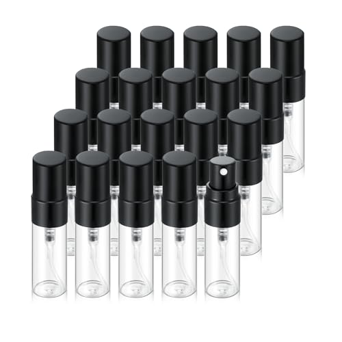 20Pcs 3ml Empty Clear Glass Mist Spray Bottle Refillable Mini Perfume Atomizer Travel Sample Bottle with Black Aluminized Nozzle Makeup Container for Perfume (3ml Black Caps) - color: 3ml Black Caps