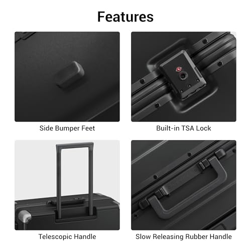 LEVEL8 Zipperless Checked Luggage Large Suitcase with Wheels 28 Inch Aluminum Frame Luggage Hard Shell Suitcases with Tsa Locks, Black - color: Black, size: Checked 28 Inch