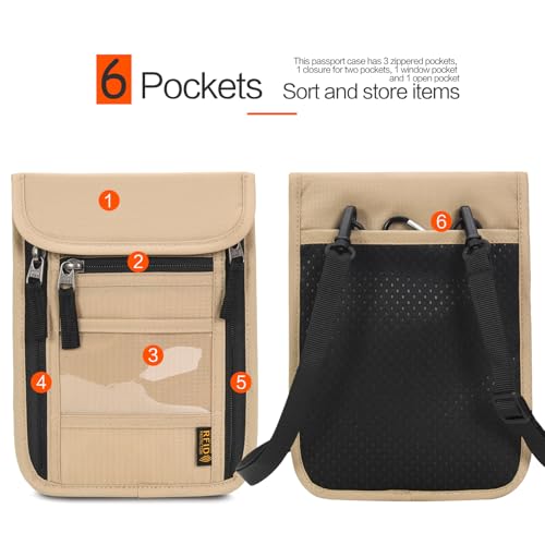 Neck Wallet Lightweight RFID Blocking Waterproof Travel Pouch Passport Wallets for Women Men - color: B-Khaki