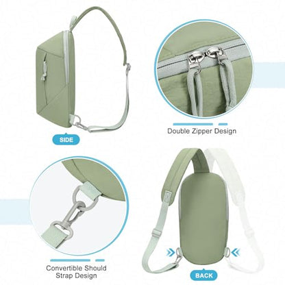 Small Sling Bag with RFID Blocking, Mini Fanny Pack for Women Men, Convertible Crossbody Anti Theft Chest Bag for Travel Hiking Running, Light Green - color: Light Green