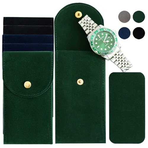 Watch Travel Pouch Set - 6PCS Portable Velvet Cases for Men and Women, Soft Storage Organizer (2 Green, 2 Black, 2 Blue) - color: 2 Green & 2 Black & 2 Blue