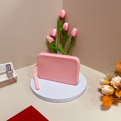 Large Silicone Multifunctional Essential Bag Portable Travel Makeup Bag for Women Men Cards Cash Bag Zipper Pouch (Pink) - color: Pink