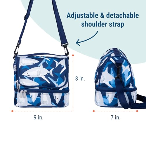 Wildkin Kids Two Compartment Insulated Lunch Bag – Keeps Food Hot or Cold, Easy-Clean Lining, Leak-Resistant & BPA-Free – Boys & Girls, Ideal for School, Travel & Daycare – Sharks - color: Sharks
