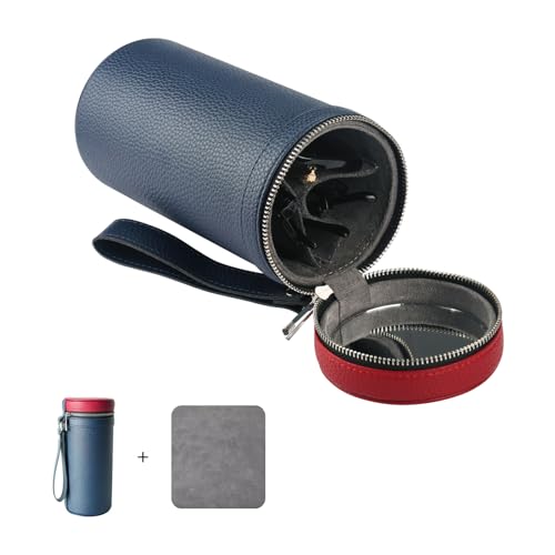 3 slots eyeglass case Leather sunglasses storage box, suitable for both men and women, Glasses Storage Holder Box - color: Blue / Red