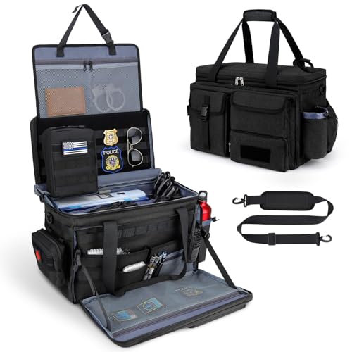 Patrol Bag Law Enforcement Police Gear Bag, Car Front Seat Organizer Tactical Officer Duty Bags, Police Car Accessories for Passenger Seat, Multiple Compartment Molle Webbing Removable Shoulder Strap - color: Black