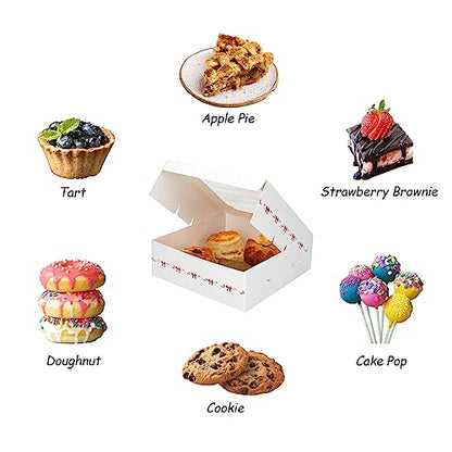 20 Pack Bakery Boxes with Window Small 6x6x2 inch for Cookie, Candy, Pastry, Brownie, Chiffon Cake, Tart, Pie, Waffle (White-Flora) - color: White-Flora