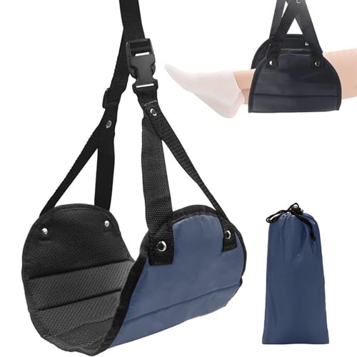 Airplane Travel Footrest Hammock, Airplane Foot Hammock to Relax Your Feet, Comfy Feet Hanger Plane Footrest for Long Trip, Feet Hammocks for Plane, Long Flight Foot Rest,Travel Essentials - color: Navy Blue