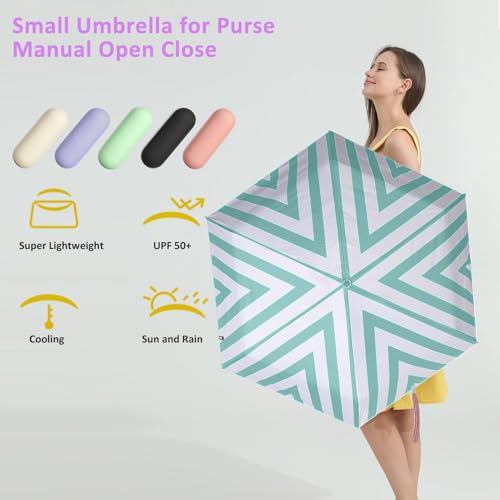BAODINI Travel Essentials Mini Umbrella for Purse With Case Small Compact UV Sun Protection Lightweight Tiny Pocket Manual Open Close Umbrella for Women Kids and Men Fits Purse Backpack - color: H-1-Green Stripes