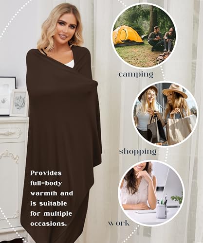 Tencel Cashmere Shawl Wraps for Women,Pashmina Stole Airplane Travel Wool Scarf Blanket Wrap Lightweight UPF 50+ - color: Brown