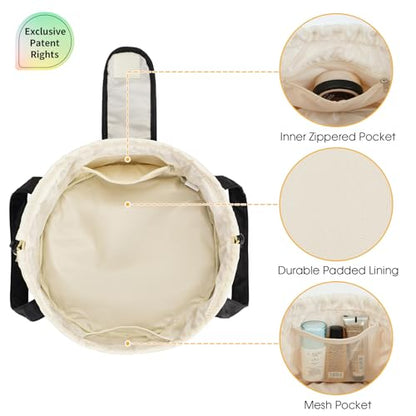 Narwey Lay Flat Open Drawstring Makeup Bag, Large Cosmetic Bag for Women Girls, Cute Make up Bags with Handle, Portable Travel Toiletry Bag for Skincare, Brushes & Travel Essentials (Black) - color: A-Black