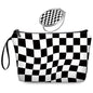 Black Checkered Gifts for Women – Unique Black Plaid Travel Makeup Bag Set with Mirror, Cosmetic Pouch Set for Checkered Lovers & Mom - color: Checkered Black-2S