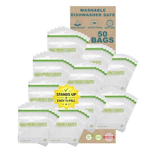 Smelly Proof BULK VALUE, 50-Pack HEAVY DUTY 5-mil Reusable Bags, Stand-Up, Expandable, Dishwasher-Safe, Odor-Proof, Durable Poly Nylon (Non-Silicone) US-Made 8.5" x 10" Quart 50pk - size: 50pk Quart 8.5" x 10"