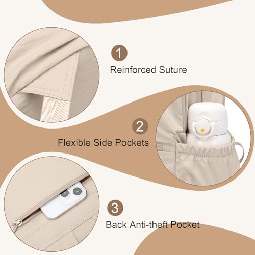 GOLF SUPAGS 13L Mini Backpack Lightweight Nylon Daypack for Women, Small City Pack, Versatile Ladies Backpack for Shopping & Travel, Light Apricot - color: Light Apricot, size: 13 Liters