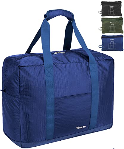 Foldable Travel Duffle Bag with Trolley Sleeve 40L Capacity, Lightweight Packable Travel Duffel Bags with the Keyhole Zipper, Weekender Overnight Nylon Carry on Bag for Men & Women, Blue - color: Blue