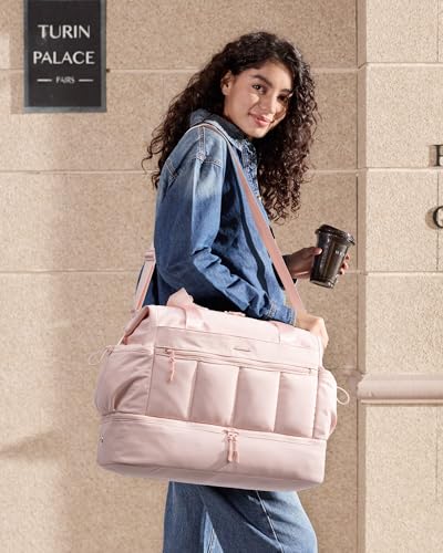 LOVEVOOK Travel Duffel Bag, Gym Bag for Women, Large Weekender Overnight Bags with Shoe Compartment, 38L Carry on Gym Hospital Bag with Wet Pocket, 2 Pcs - color: Light Pink, size: Large-2 Pcs