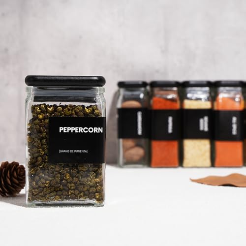 APT 1101 Glass Storage Jars with Bamboo Lid, glass canisters with airtight lids, Clear jars with lids for Spice, Cookie, Candy, Tea, Coffee Bean and Rice (Black, 4oz, set of 12) - color: Black