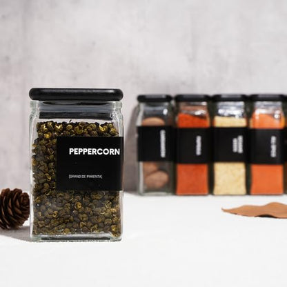 APT 1101 Glass Storage Jars with Bamboo Lid, glass canisters with airtight lids, Clear jars with lids for Spice, Cookie, Candy, Tea, Coffee Bean and Rice (Black, 4oz, set of 12) - color: Black