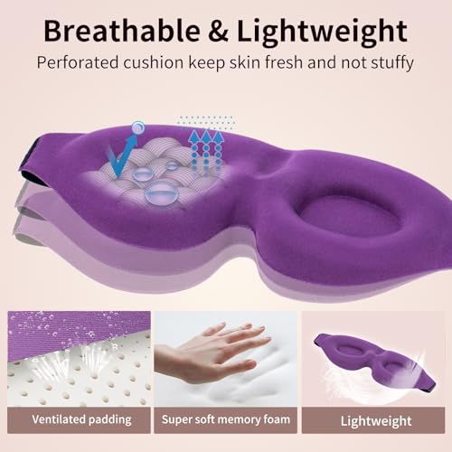 Sleep Mask, Blackout 3D Contoured Sleeping Eye Mask, Upgraded Eyelash Friendly Night Blindfold with Adjustable Strap, Lightweight Soft Eyeshade for Women Men, Concave Cup Eye Cover for Travel Nap - color: Purple