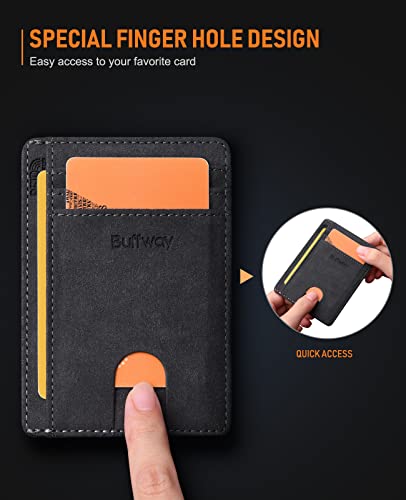 Buffway Slim Minimalist Front Pocket RFID Blocking Leather Wallets for Men and Women - At Sahara Carbon Black - color: At Sahara Carbon Black