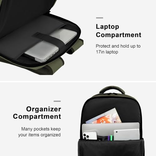 MATEIN Carry on Travel Laptop Backpack, Large Flight Approved Personal Item Travel Backpack with Shoe Compartment, Water Resistant Weekender Overnight Bag Fit 17 Inch Laptop, Green - color: Green, size: X-Large