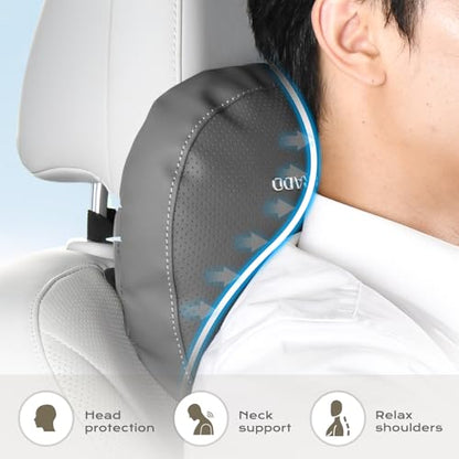 Coverado Leather Car Headrest Pillow Car Neck Pillow with Adjustable Strap, Head Support Rest Driver Relax Head Muscles Relieve Driving Fatigue, Breathable & Removable Cover, Gray - color: Gray, size: 1 Piece
