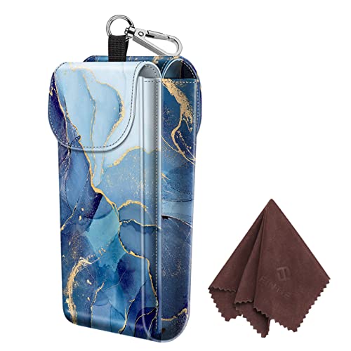 FINTIE Double Glasses Case with Carabiner Hook, Portable Vegan Leather Eyeglass Case Anti-scratch Sunglasses Pouch - color: Ocean Marble