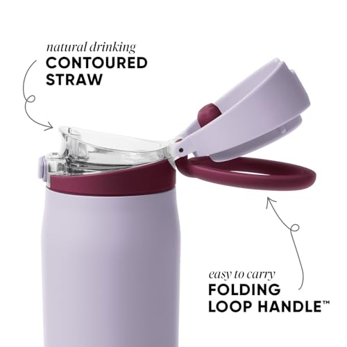Simple Modern Mesa Loop Water Bottle with Covered Straw and Handle | 24oz Cup Holder Friendly Insulated Stainless Steel Bottles for Travel, Sports and School | Lilac Stone - color: -Lilac Stone, size: 24 Ounces