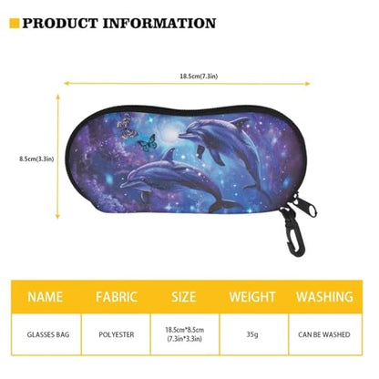 AFPANQZ Glasses Case with Carabiner Hanging Portable Neoprene Zipper Sunglasses Case Soft Lightweight - color: Dolphin Design