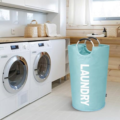 DOKEHOM 95L Large Laundry Basket, Collapsible Laundry Bag, Freestanding Tall Clothes Hamper, Foldable Washing Bin (Light Blue) - color: Light Blue, size: 95L