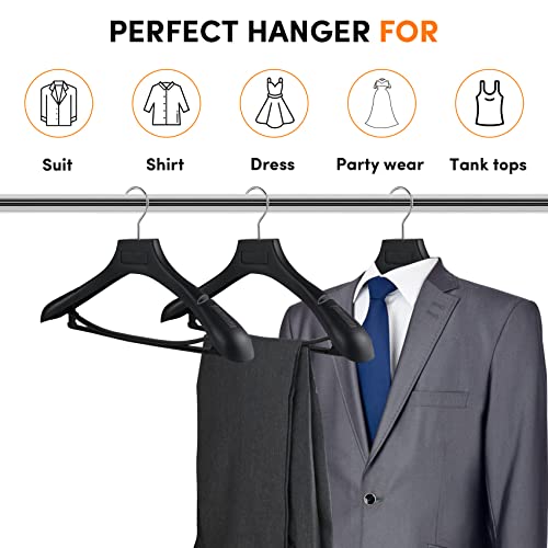DEDU Suit Hangers for Men 20 Pack, Coat Hangers Non Slip Width 17.7", Black Extra WideThick Plastic with Pants Bar & Metal Hook - color: Black, size: 20 Pack